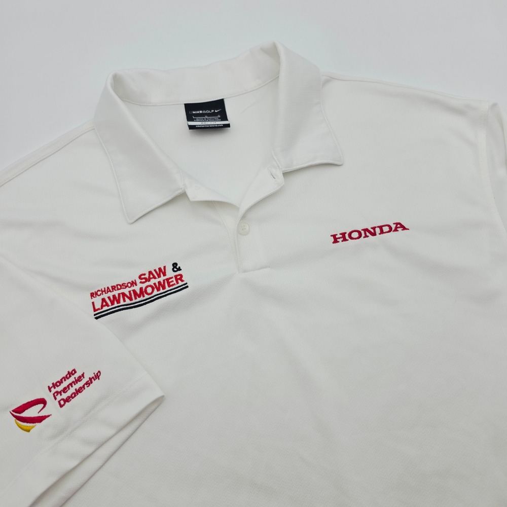 Nike Golf Honda Richardson Saw Lawnmower Dri-FIT Polo Shirt Mens Large White